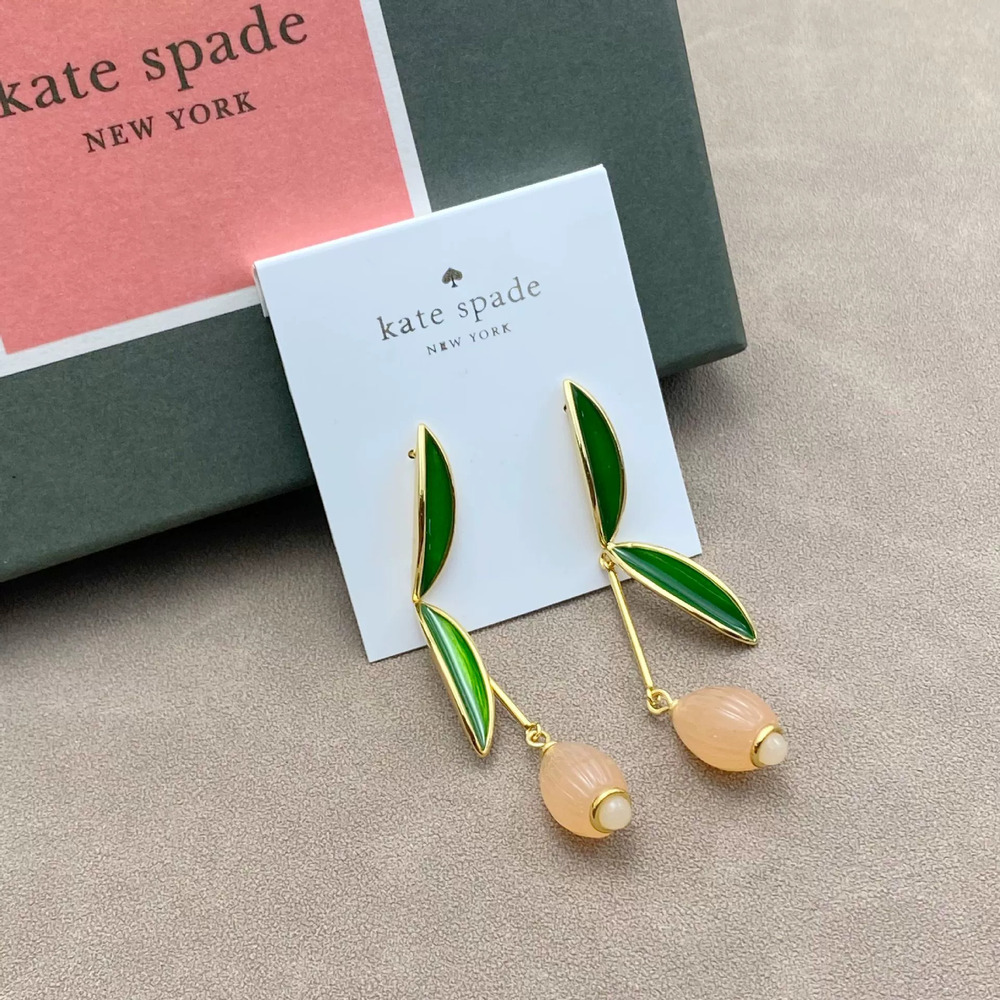kate spade Light Enamel Green Leaf Fruit Long Metal Earrings